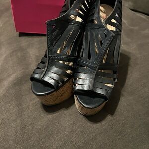 Black Strappy Wedge Sandals